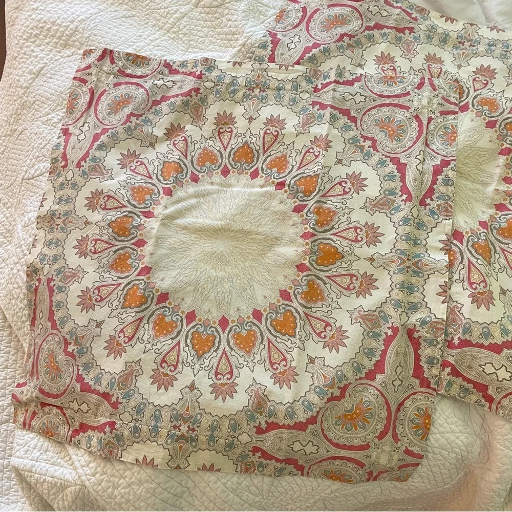 Pottery Barn Paisley Medallion Pillow Shams in Cream, Pink & Orange